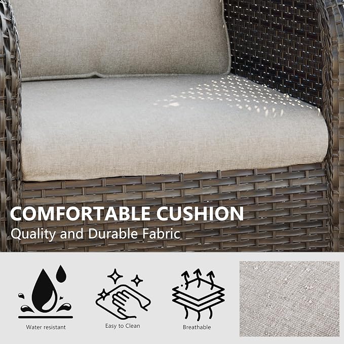 Wicker Patio Furniture Set 6 Piece Set with 1 Three-Seat Sofa, 2 Swivel Rocker Chairs, 2 Ottomans and 1 Side Table, Outdoor Furniture Patio Conversation Sets(Mixed Grey/Beige)