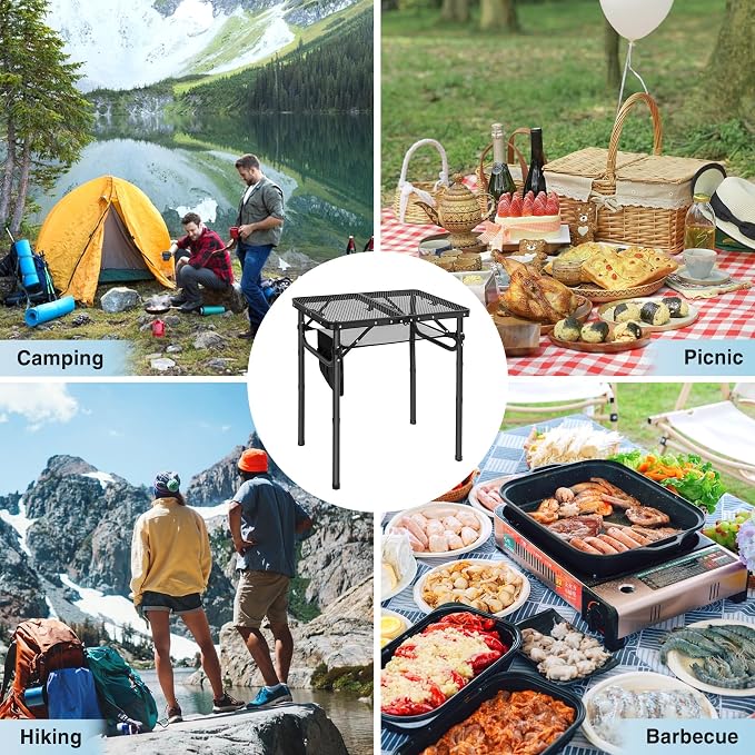 RedSwing Folding Grill Table, Lightweight Height Adjustable Aluminum Table with Mesh Desktop and Mesh Bag for Outdoor Camping Picnic BBQ, Small 2 Feet, Black
