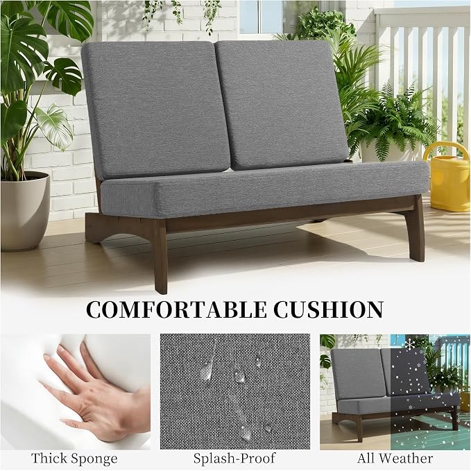 All Weather Patio Furniture Sets, 4 Pieces Teak Wood Outdoor Sectional Futniture Patio Sofa Chair Backyard Conversation Set with Solid Wooden Coffee Table - Light Gray