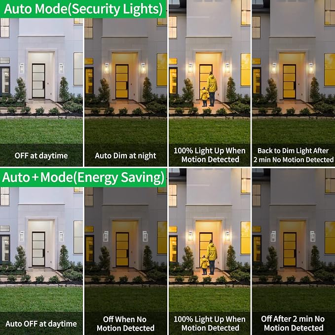 2-Pack Motion Sensor Outdoor Wall Lantern, Dusk to Dawn Exterior Light Fixtures Wall Mount, White Outside Light for House, Waterproof Outside Lantern Sconces, Anti-Rust Porch Lighting with Clear Glass