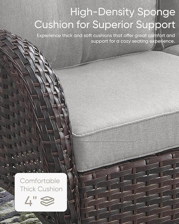 HUMMUH Outdoor Patio Couch with Thick Cushions Patio Sofa for Deck Lawn Porch Balcony Poolside-Brown/Grey