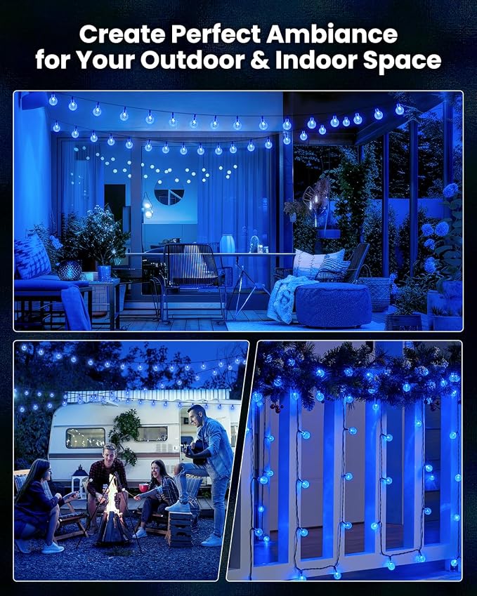 Brightown Solar String Lights Outdoor Waterproof, 2 Pack 60 LED 36.5 FT Each, 8 Lighting Modes Solar Powered Patio Lights for Garden Yard Porch Wedding Party Decor (Blue)