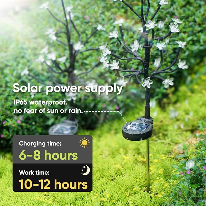 2 Pack Solar Garden Lights Outdoor, Solar Lights Outdoor Flowers | 2Modes 40LED Garden Decor, Waterproof Solar Powered Fairy Garden Outdoor Decorations for Yard Patio Pathway, Gardening Gifts