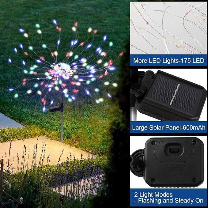 PXBNIUYA 2 Pack 175 LED Solar Firework Lights Outdoor, 4th of July 2 Modes Solar Garden Light Waterproof Twinkling Light, Starburst Lights for Landscape Path Halloween Christmas Decor （Colorful）