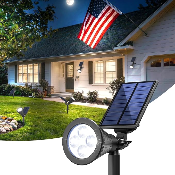 JEJOT 1 Pack Solar Lights Outdoor Waterproof,Cool White Light,2 Lighting Modes,Solar Powered Spotlights for Yard Garden Solar Spot Lights for Flag Landscape Auto On/Off
