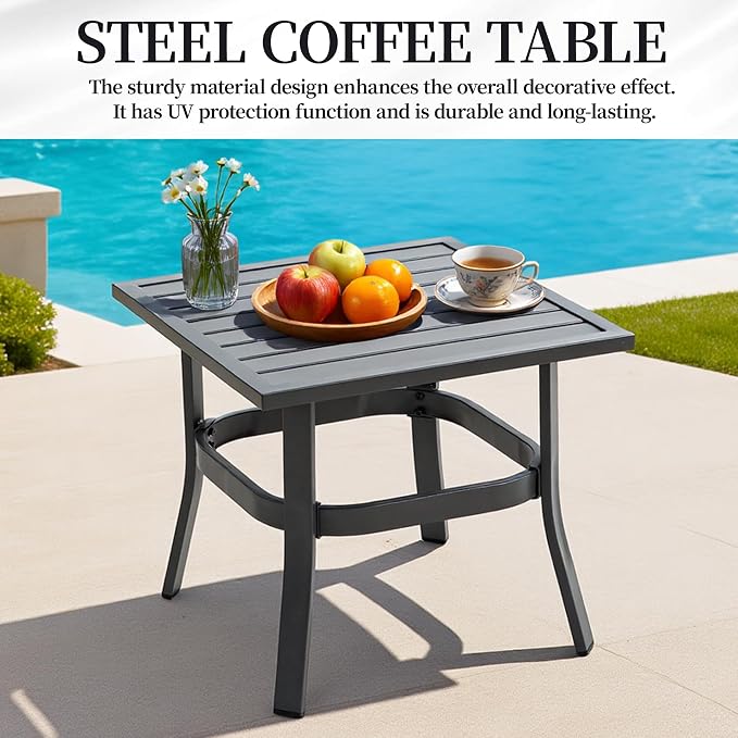 Outdoor Patio Furniture Set, 1 PCS Outdoor Coffee Table, 2 PCS Footstools,for Garden/Backyard/Porch, Grey
