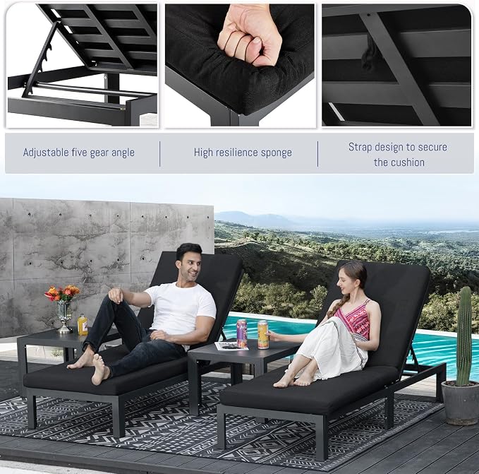 BULEXYARD 11 Piece Modern Aluminum Outdoor Patio Furniture Set with Lounger & Fire Pit Table, Extra Large All-Weather Modular Sectional Couch, 29" Wide Deep Seating Conversation Sofa for Garden, Black