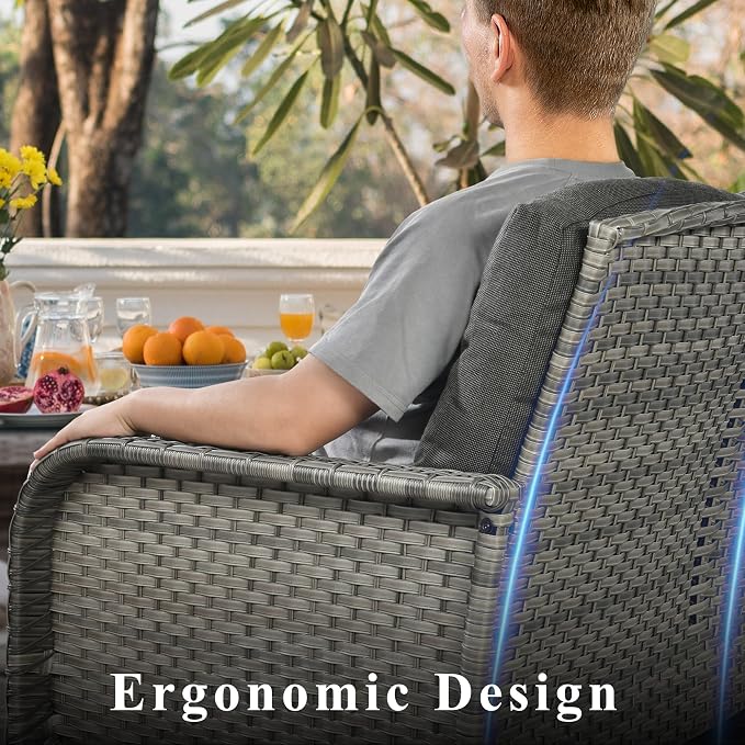 CAODOC 4-Piece Wicker Patio Furniture Set, All-Weather Rattan Conversation Bistro Loveseat Chair and Table Set for Backyard, Balcony and Deck with Soft Cushions and Metal Table(Black)