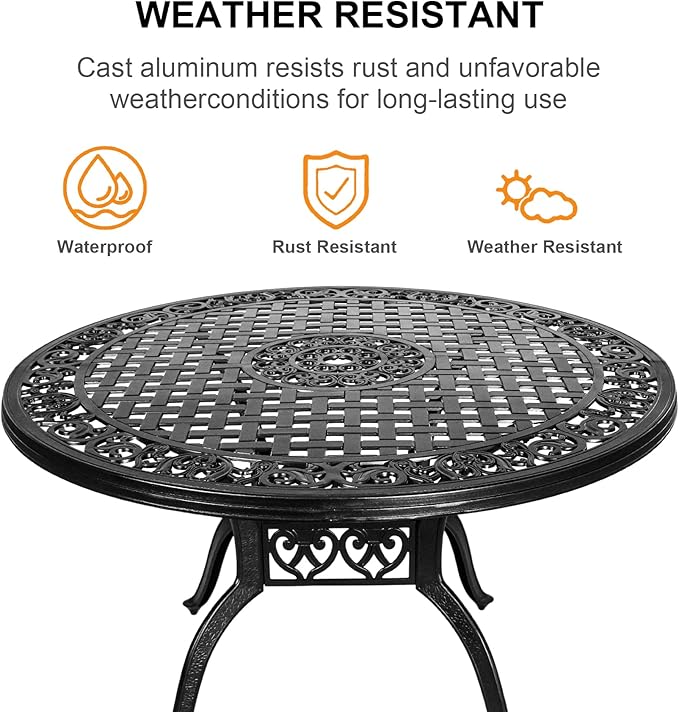 Patio Dinning Set Weather Resistant Cast Aluminum Patio Furniture Set with Umbrella Hole, Bistro Dining Set for Garden (48" x 48" Table B and 4 Chairs Black, 5 Pieces)