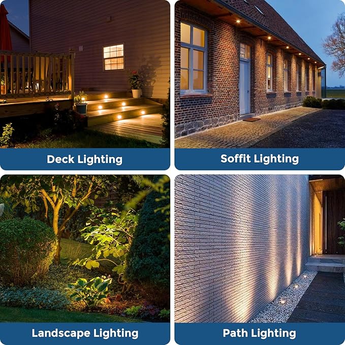 Outdoor Recessed LED Lights, 1 Watt Soffit & Deck Riser Lighting Flush Mount, 12V-24V Low Voltage Landscape In Ground Well Light, IP67 Waterproof, 3000K Warm White, 6 Pack