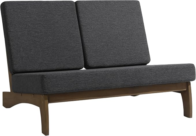 Outdoor Furniture Patio Couch, Weather Resistant Patio Loveseat Sofa Couch with Removable Cushion & Pillows, Teak Wood Frame for Porch & Backyard Seating - Dark Gray