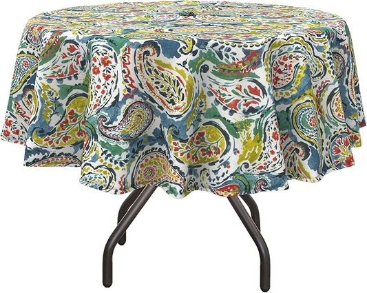DYTXIII Outdoor Round Tablecloth with Umbrella Hole 60 Inch, Water Repellent & Fade Resistant Table Cover, All Weather Outdoor Tablecloth for Garden & Party Table, Paisley Paradise