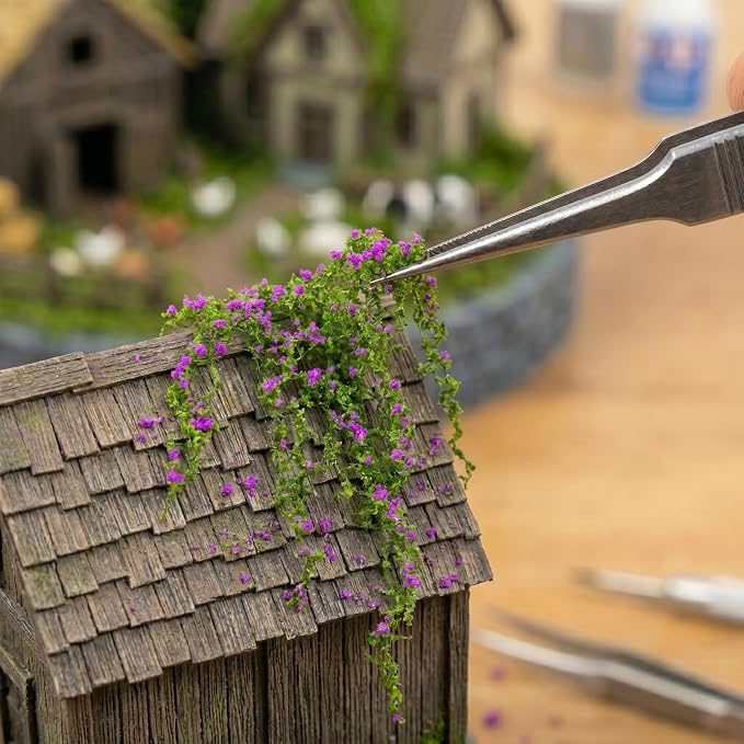 Realistic Miniature Vines - Hanging Moss Scenery for Diorama Supplies & Model Building - Mini Miniature Plants for Rainforest, Dollhouse, Fairy Gardens, Crafts DIY, Tabletop Wargaming (Purple)