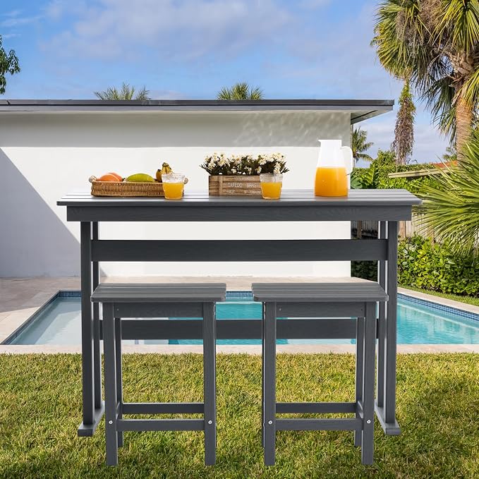 HDPE Outdoor Bar Height Table,54" Rectangular Patio Table, All-Weather Design for Bistro/Garden/Poolside (Gray)