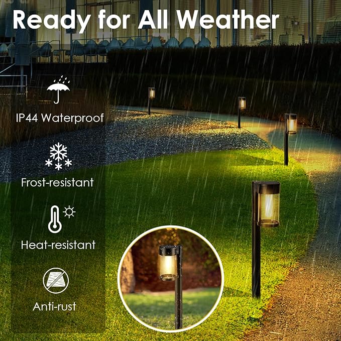 Mancra Solar Pathway Lights Outdoor, 10 Pack Metal & Glass Solar Lights Outdoor Waterproof Landscape Path Lights for Yard Walkway Garden Decor, Warm White