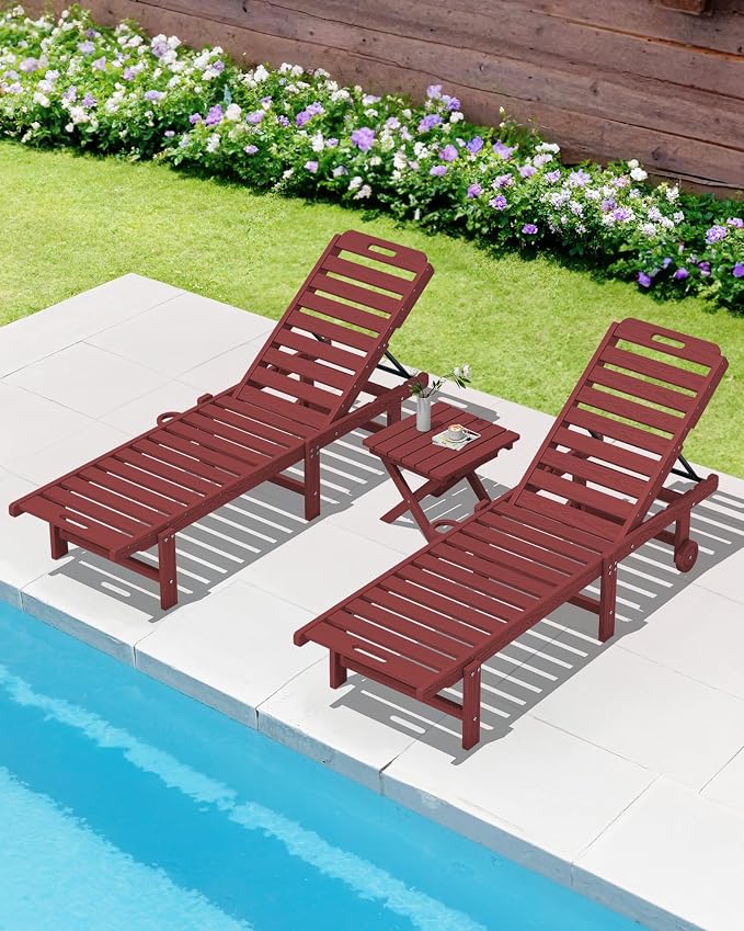 SERWALL Folding Adirondack Side Table, HDPE Small Outdoor Table, No Assembly Required End Table for Backyard Pool Porch Garden Lawn, Red