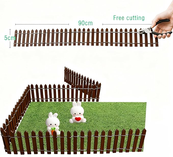 Fairy Garden Miniature Fence Accessories: Decorative White Wooden Picket Fence for Indoor & Outdoor Christmas Village - for Kids Ages 4 to 8 - Festive Decor for Christmas and Halloween (Brown-2pcs)