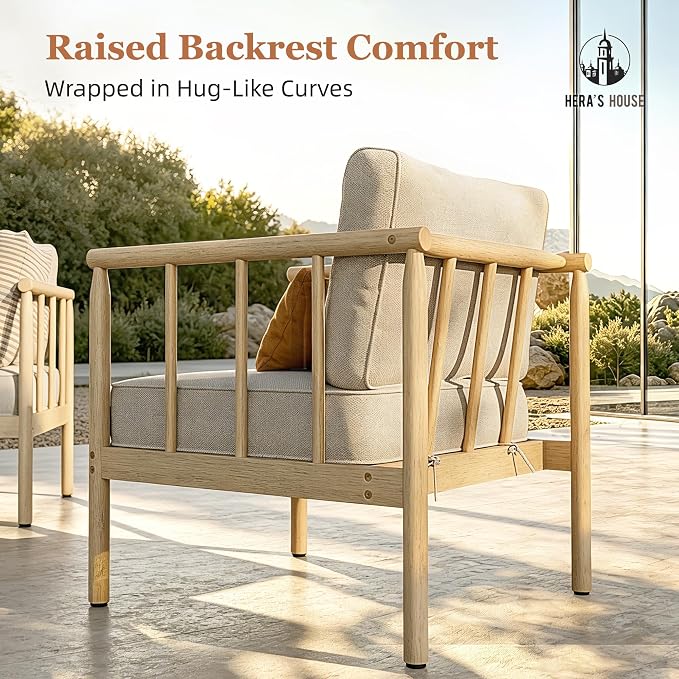 HERA'S HOUSE Patio Furniture,Acacia Wood Outdoor Sectional Sofa with 5.5" Ultra-Thick Cushions,L/U Shaped Modular Patio Conversation Set,Lawn Garden Backyard Couch Set with Nesting Tables,Beige