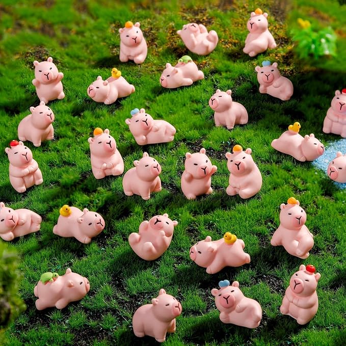 45 Pcs Mini Capybara Resin Figurines Capybara Figure Ornament Figurines for Home Office Desk Zen Garden Sensory Bins Collector Displays(Pink)