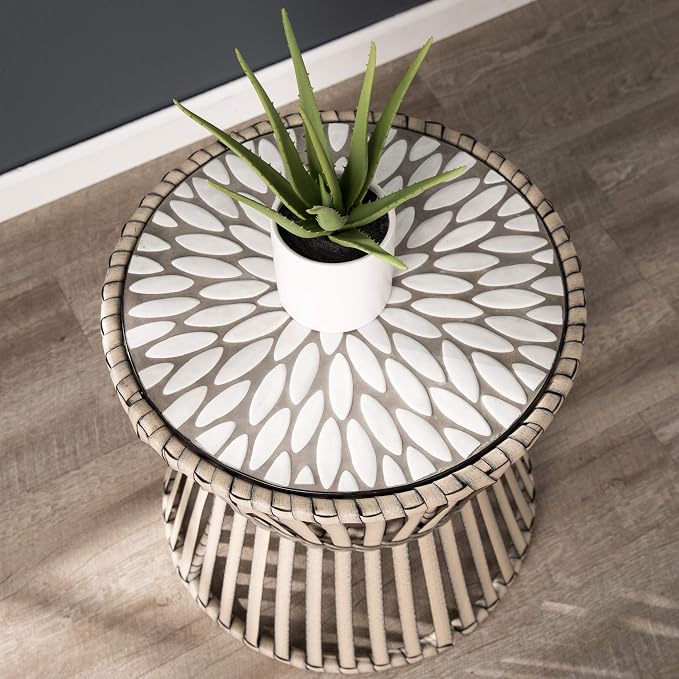 SEI Outdoor Patio Furniture - Melilani Round Outdoor Side Table - Transitional Design Natural Rattan - Fully Assembled - Ideal for Patio, Backyard (OD1086106)