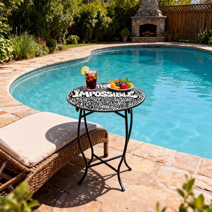 Outdoor Side Table, Versatile Round Side Table for Balcony Yard Porch Rocking Chair and Pool Chair, Weather Resistant Metal Patio Table for Indoor Outdoor Use, Easy Assembly