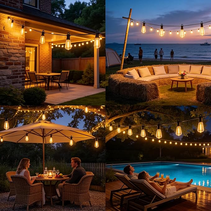 100ft Solar Lights Outdoor String light patio 30+2bulbs Shatterproof, solar String Lights Outdoor Waterproof with Remote ST38 Vintage Edison Bulbs,Waterproof Hanging Lights for Outside Backyard