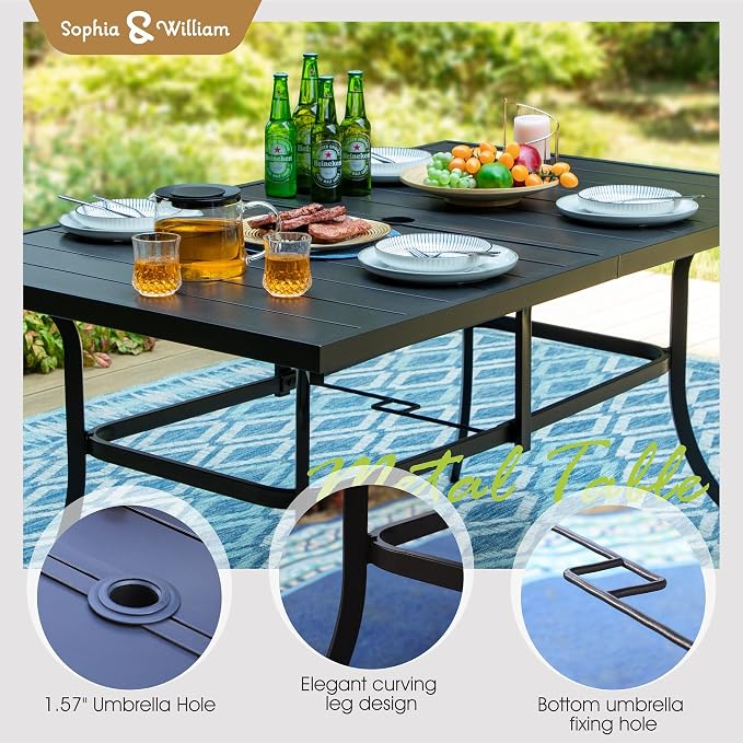 Sophia & William Patio Set with Umbrella 8 Pieces Outdoor Dining Set for 6 with 13ft Outdoor Beige Umbrella, 6 x Swivel Patio Chairs with 59" Dining Table for Lawn Garden (No Umbrella Base)