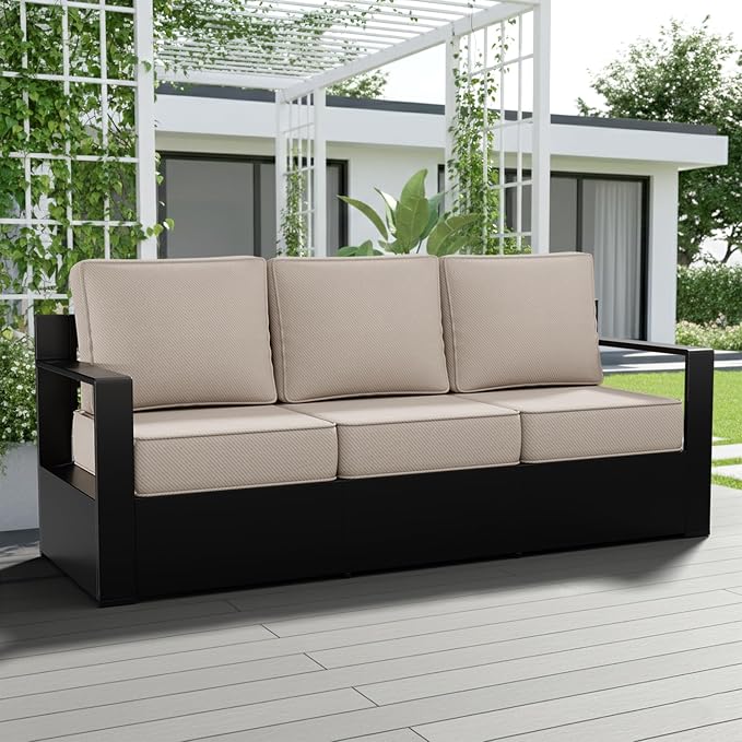 Outdoor Patio Furniture Aluminum Patio Sofa, All-Weather Metal Outdoor Couch with 6 Inch Thick Cushions for Garden, Outside and Porch (Beige, 1 PCS/Sofa)