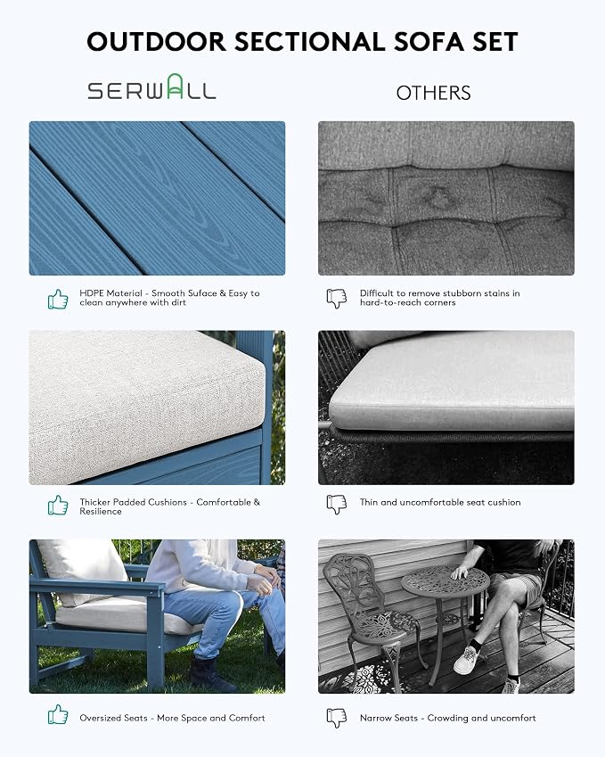 SERWALL HDPE Patio Conversation Set with Side Table