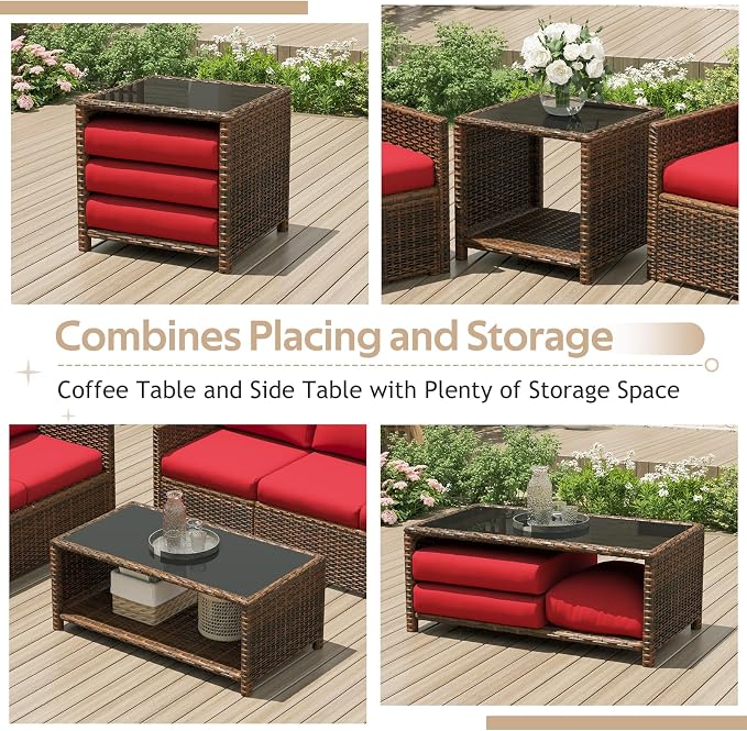 U-MAX Patio Furniture Set with Two Table, 7 PCS Outdoor Furniture for Garden
