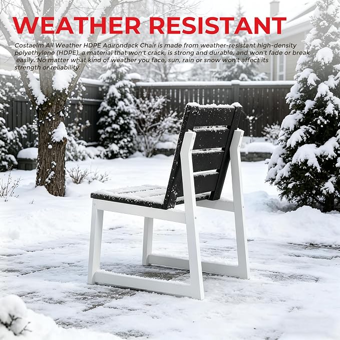 Costaelm Stinson 9-Piece Outdoor HDPE Patio Dining Table Set with Umbrella Hole & Dining Chairs for 8, Black