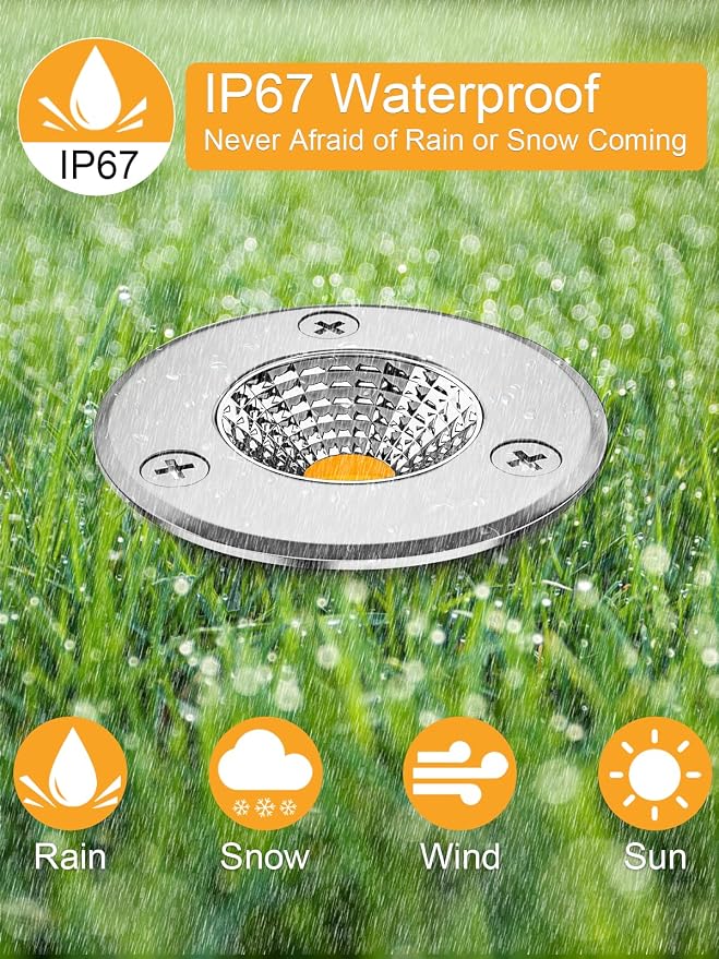 ZUCKEO Low Voltage Landscape Lighting LED Well Lights 3W 12V-24V in Ground Light IP67 Waterproof Outdoor Low Voltage Landscape Lights for Floor Driveway Deck Step Garden (8 Pack Warm White)