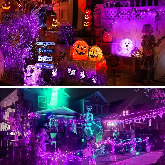66FT 200 LED Fairy Lights Plug in, 8 Modes Twinkle Halloween Lights Purple | Waterproof String Lights Outdoor Indoor, Memory, Timer, Copper Wire, Halloween Lights for Bedroom Garden Party Holiday Decor