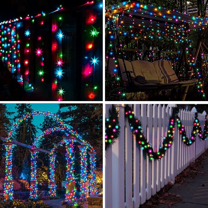 5 Colors Solar String Lights, Solar Christmas Lights Outdoor Waterproof with 8 Lighting Modes, Multi Colored 100LED Christmas String Lights for Indoor Patio Yard Trees Holiday Decoration