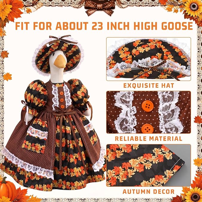 Suzile Fall Maple Porch Goose Outfit Autumn Goose Clothes for 23 in Cement or Plastic Geese Costume for Yard Lawn Outdoor Garden Patio Duck Dresses Statue Autumn Harvest Thanksgiving Party Decor
