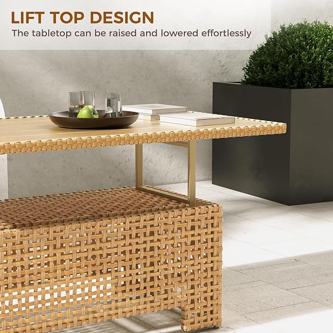 Grand patio 7-Piece Patio Wicker Furniture Set with Lift Top Coffee Storage Table, Outdoor Conversation Set Sectional Sofa with Water Resistant Thick Cushions, Cream