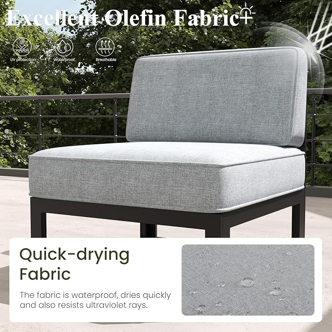 LayinSun Large Aluminum Patio Furniture Set with Fire Pit Table, 6 Pieces Modern Outdoor Conversation Set Sectional Metal Sofa Set with Olefin Cushion