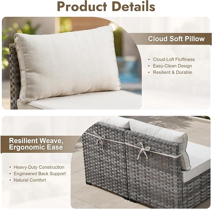 9 Pieces Patio Furniture Set, Wicker Outdoor Sectional Sofa with Swivel Chair Comfy Cushions, Modern Modular Deep Seat Rattan Couch Conversation Set for Backyard Porch Yard,Beige