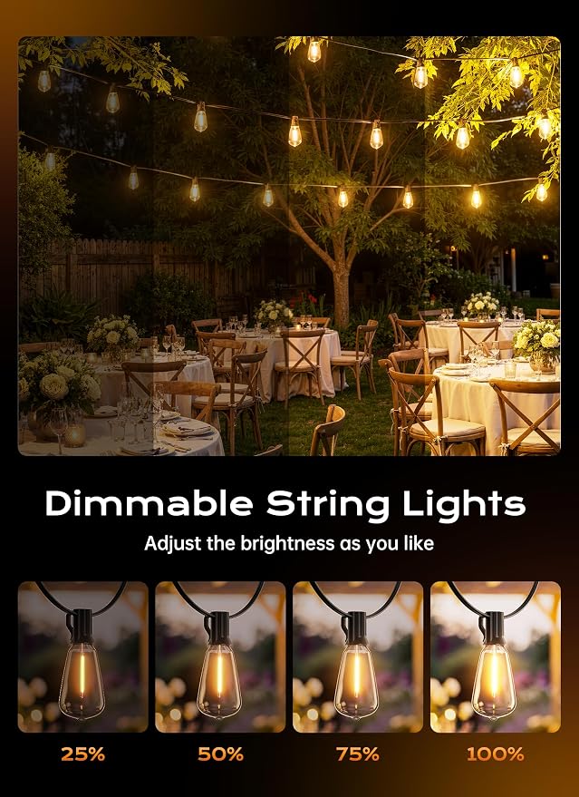 Minetom 100FT Outdoor String Lights with Remote, ST38 Patio Lights Dimmable | Waterproof LED Christmas Lights with 3 Modes, Shatterproof Connectable Outside Lights for Backyard Porch Deck Garden Decor