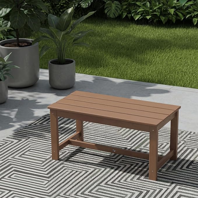 HDPE Patio Coffee Table, All-Weather Outdoor Coffee Table, Patio Conversation Sets for Lawn, Garden, Porch, Balcony, Deck, Teak