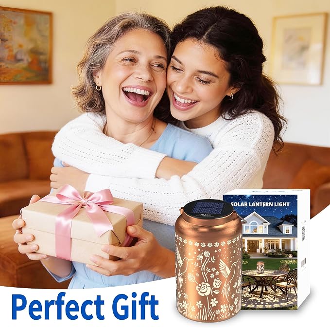 JEJOT Hummingbird Solar Lanterns Outdoor Waterproof,Birthday Gift for Women | Gifts for Mom Grandma, Metal Hanging Solar Light for Yard Garden Porch Landscape Deconration-2Pack