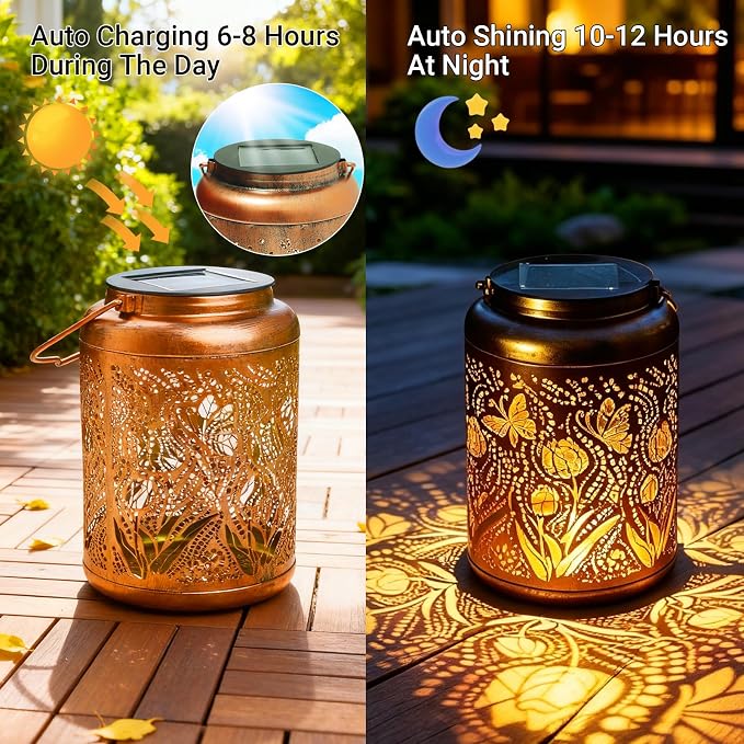 Waterproof Metal Butterfly Solar Lantern Outdoor Hanging Garden Light | Colorful LED metal Butterfly lantern; durable, waterproof outdoor decor perfect for patio, yard, or as a gift for women