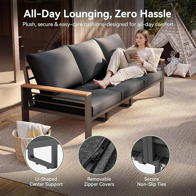 Aoxun Patio Furniture Set, 7 Piece Aluminum Patio Sets with 5" Thicken & Washable Cushion, Waterproof Outdoor Furniture with Coffee Table, Outdoor Couch Sectional for Backyard, Porch and Garden