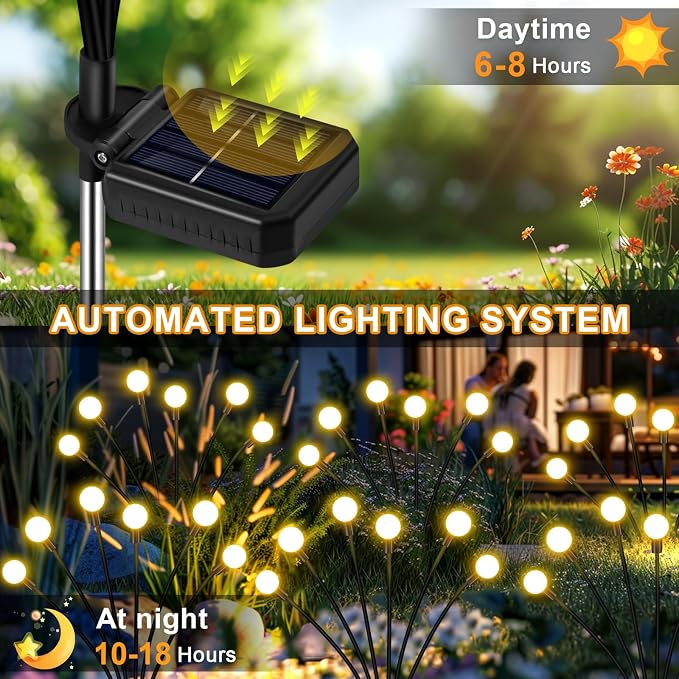 NBQQ Solar Garden Lights 4 Pack of 32 LEDs Swaying Firefly Garden Decor | Waterproof Solar Outdoor Lights for Yard Pathway Patio, Swaying Lawn Decor as Gardening Gifts for Women,Christmas Decor