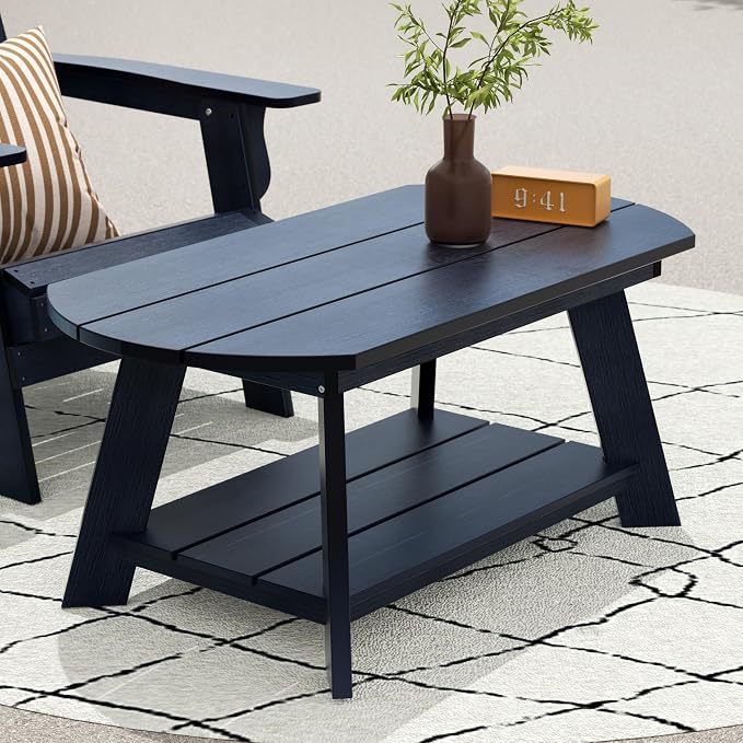 WestinTrends Tuscany Outdoor Coffee Table, All Weather HIPS 2 Tier Patio Adirondack Coffee Table, Navy