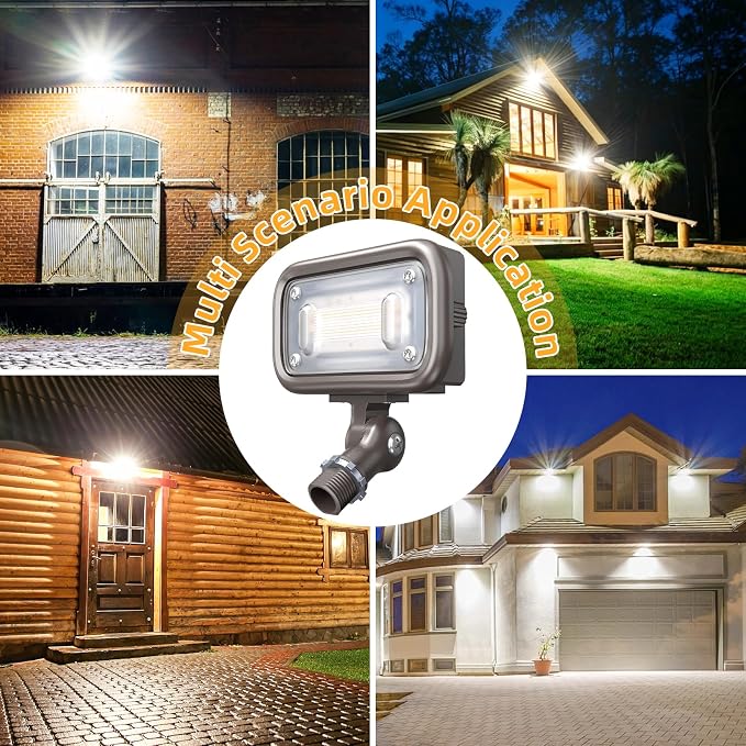 15W LED Outdoor Security Flood Lights 2 Pack,AC 120-277 Input | 100lm/W Efficacy,Super Bright LED Chips,7V×7H Beam Spread,180°Adjustable Knuckle Mount,IP65 Waterproof,4000K Color Temperatur