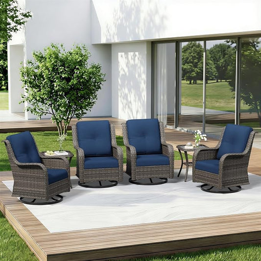 6 Piece Outdoor Wicker Patio Furniture Set, Outdoor Swivel Rocker Patio Chairs Set with Thickened Olefin Cushions, High Back and Deep Seating, Hand-Woven PE Rattan for Porch, Deck