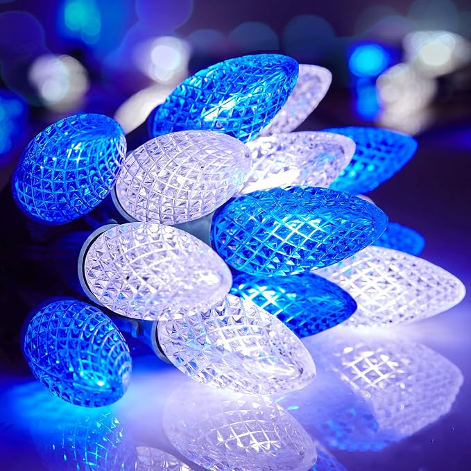 Brightown C9 LED Christmas Lights Outdoor, 66 ft 100 LED Strawberry String Lights, Waterproof Commercial Grade Extendable for Outside Roofline Patio Home Xmas Decoration, Blue and White