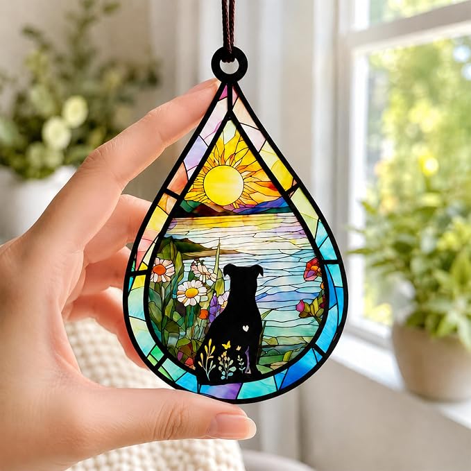 Personalized Pet Memorial Suncatcher, Custom Dog Cat Memorial Window Hanging with Photo & Name, Stained Glass Style Memorial Suncatcher, Rainbow Bridge Sympathy Gift for Pet Lovers