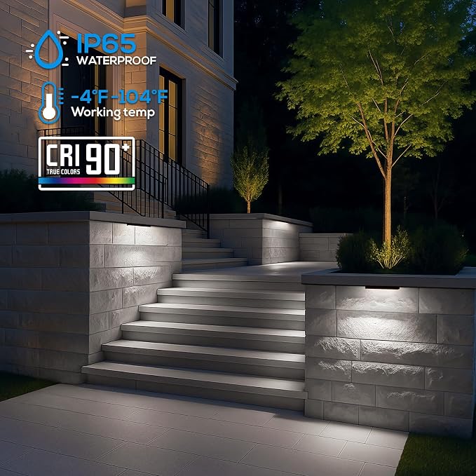 LEONLITE 8-Pack 12 Inch LED Hardscape Lighting, 3W/5W/7W, 5000K Daylight | Update Dimmable Retaining Wall Lights, Low Voltage Landscape Lighting, 12-24V AC/DC Paver Light, Outdoor Step Lights, ETL